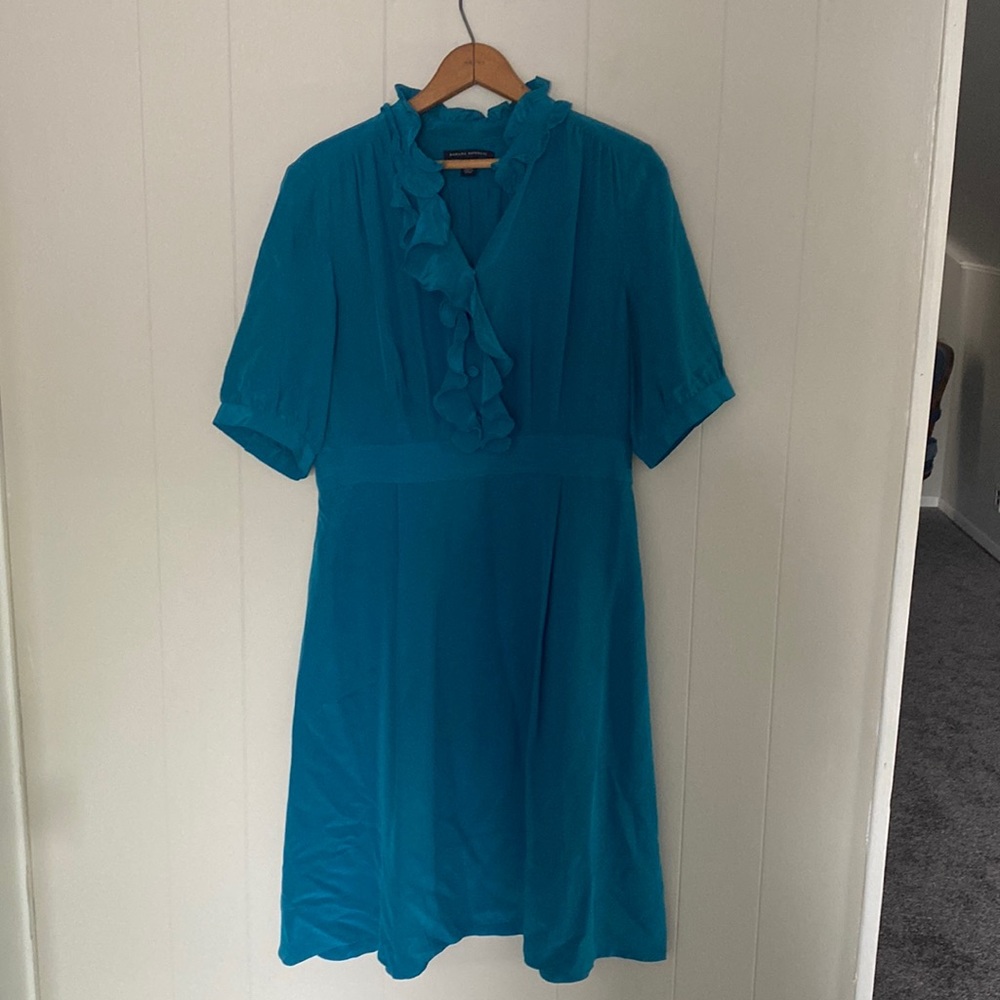 Banana Republic Size 12 Short Sleeve Teal Silk Dress With Pockets EUC